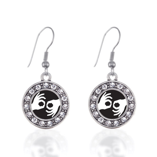 Silver Sign Language Interpreter Circle Charm Dangle Earrings