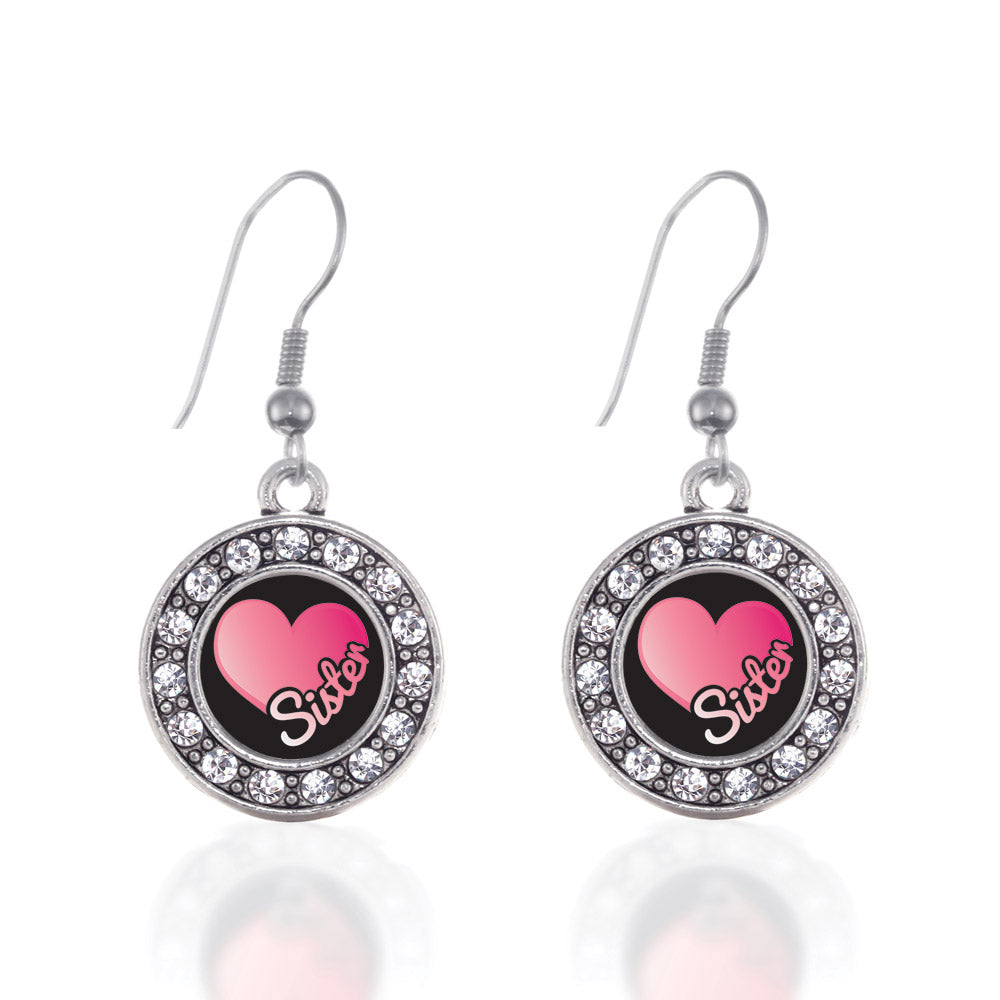 Silver Sister Circle Charm Dangle Earrings