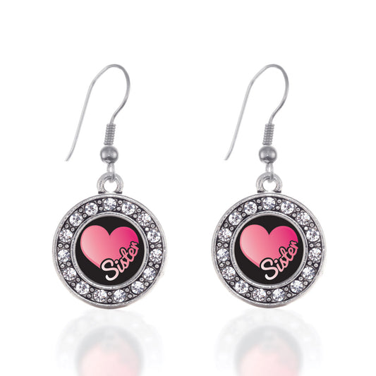 Silver Sister Circle Charm Dangle Earrings