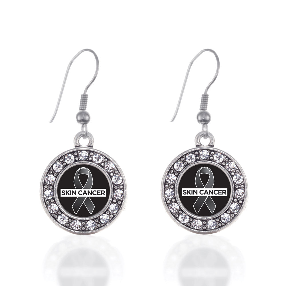 Silver Skin Cancer Support Circle Charm Dangle Earrings