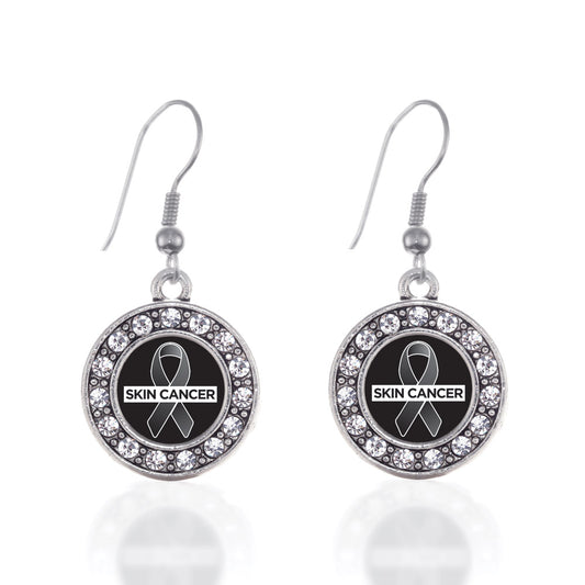 Silver Skin Cancer Support Circle Charm Dangle Earrings