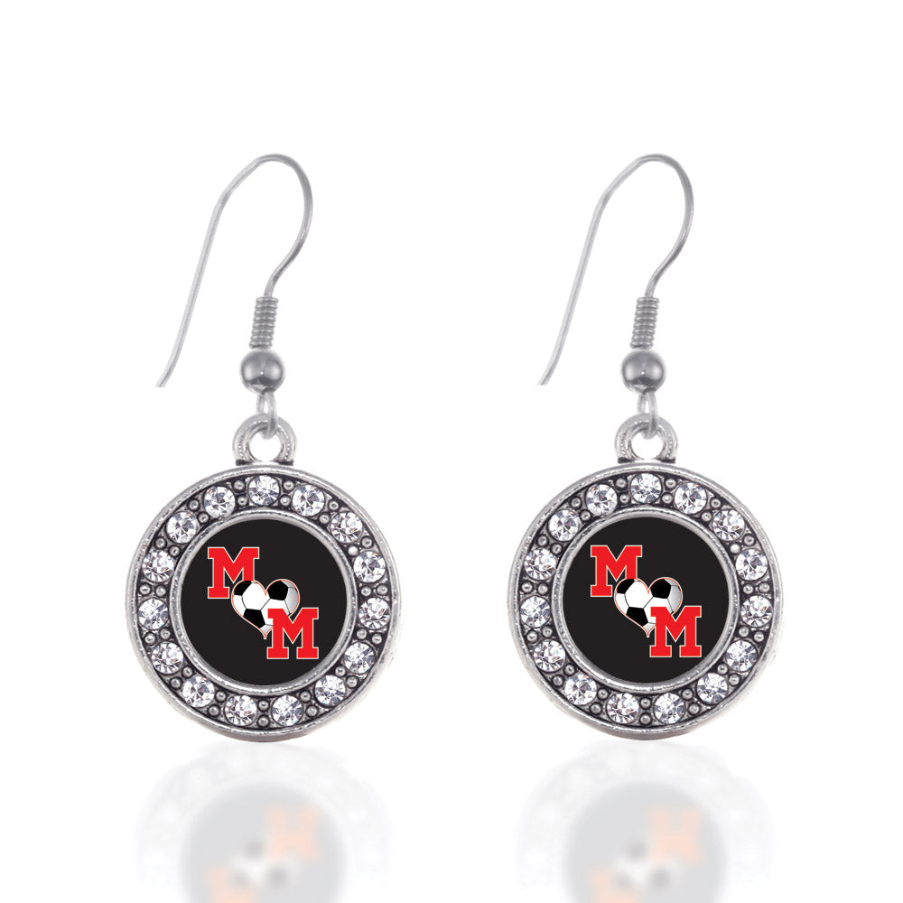 Silver Soccer Mom Circle Charm Dangle Earrings