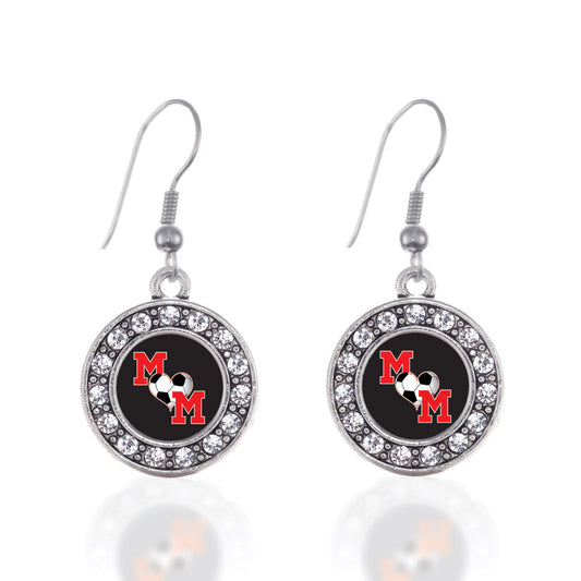 Silver Soccer Mom Circle Charm Dangle Earrings
