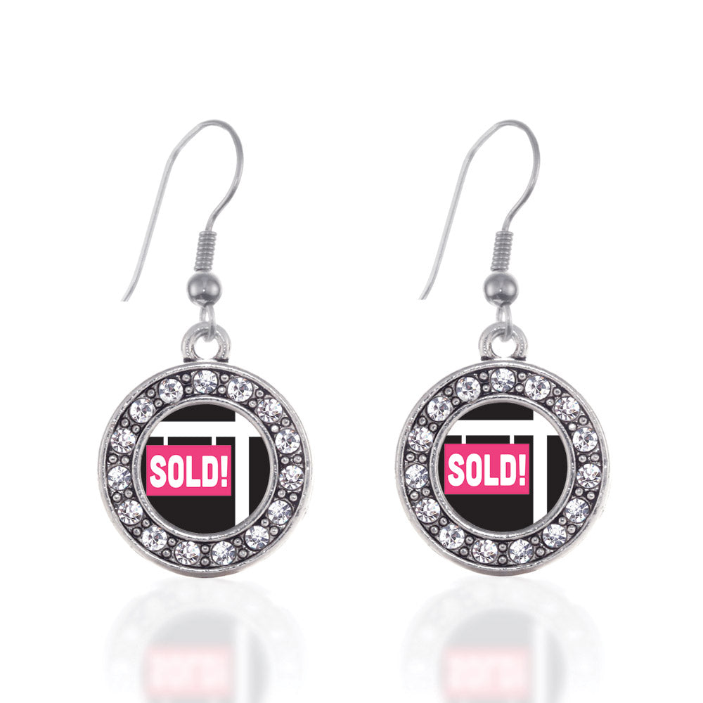 Silver Sold Circle Charm Dangle Earrings