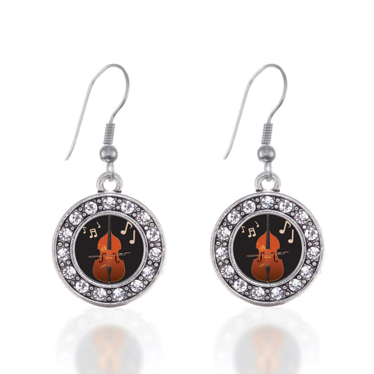 Silver Stand Up Bass Circle Charm Dangle Earrings