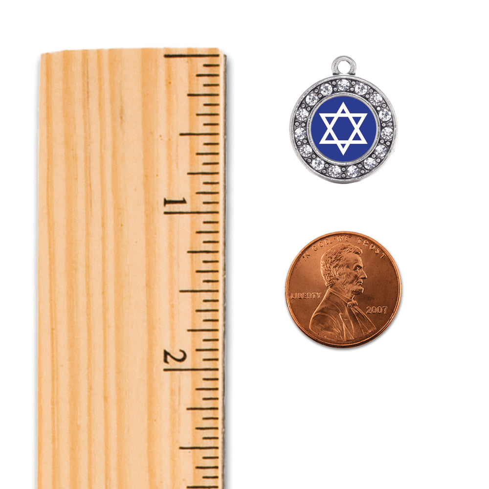 Silver Star of David Circle Charm Dangle Earrings