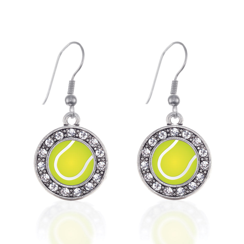 Silver Tennis Circle Charm Dangle Earrings