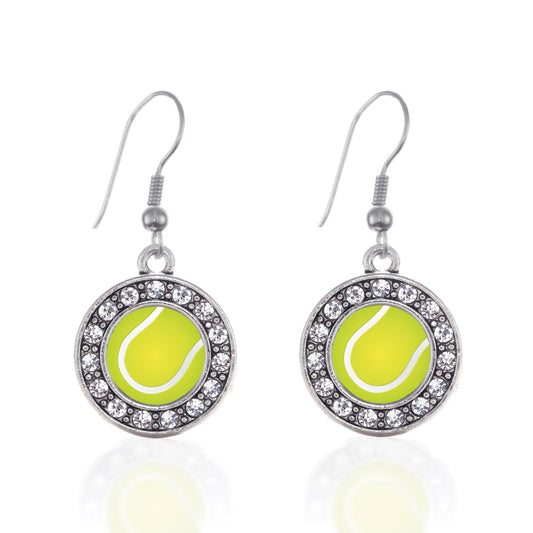 Silver Tennis Circle Charm Dangle Earrings