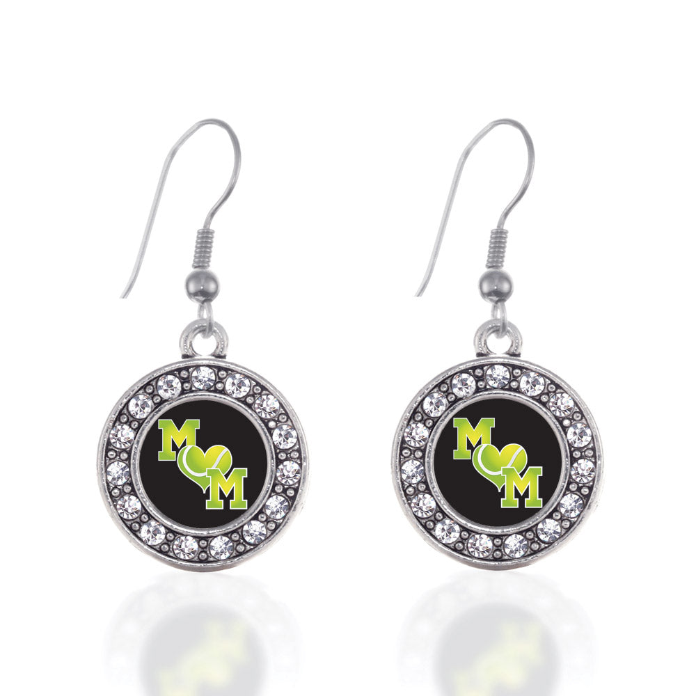 Silver Tennis Mom Circle Charm Dangle Earrings