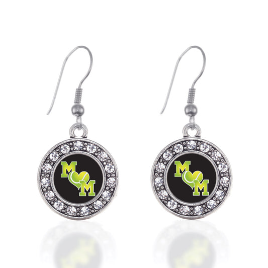 Silver Tennis Mom Circle Charm Dangle Earrings