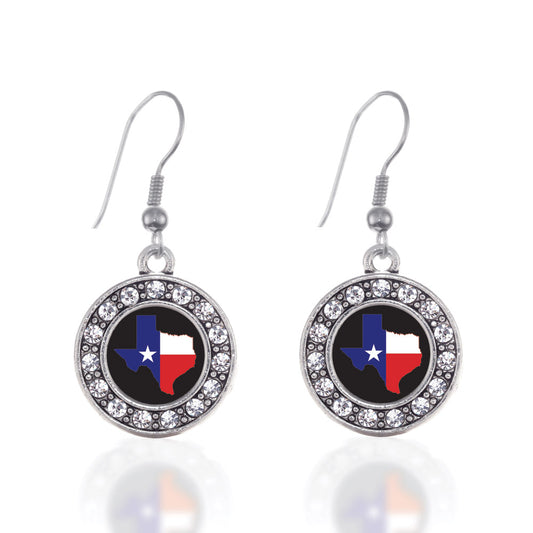 Silver Texas Pride Circle Charm Dangle Earrings
