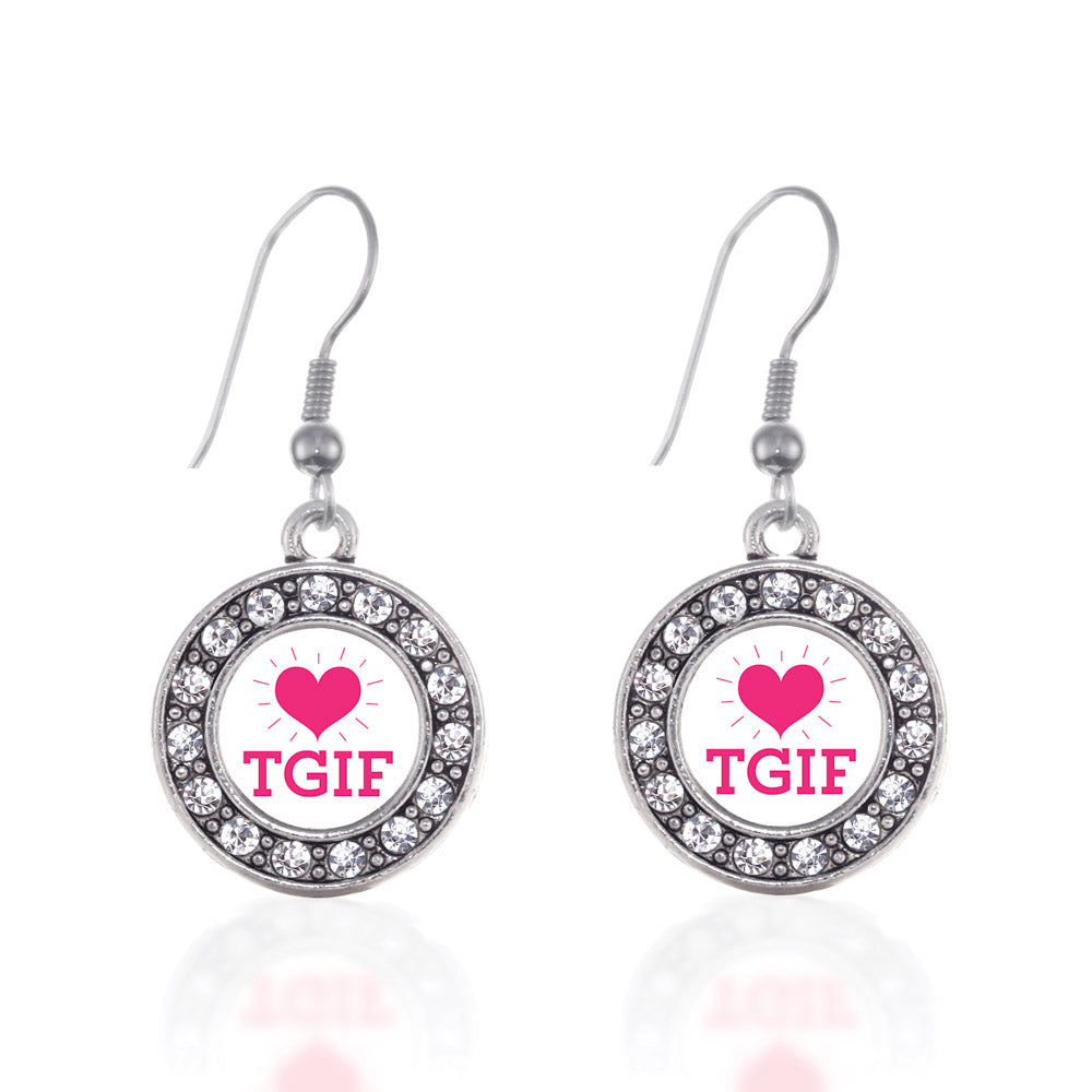 Silver TGIF Circle Charm Dangle Earrings