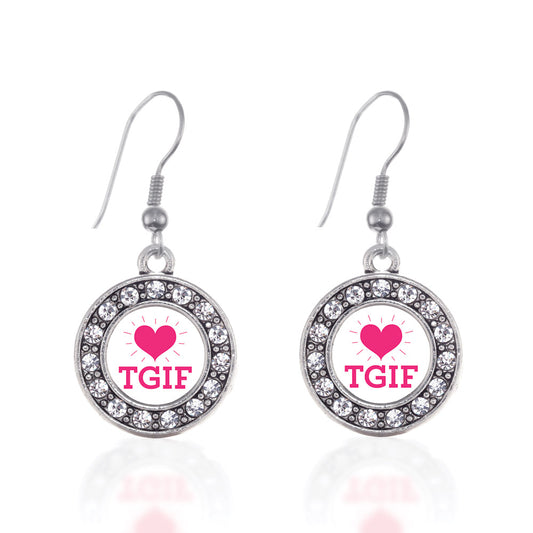 Silver TGIF Circle Charm Dangle Earrings