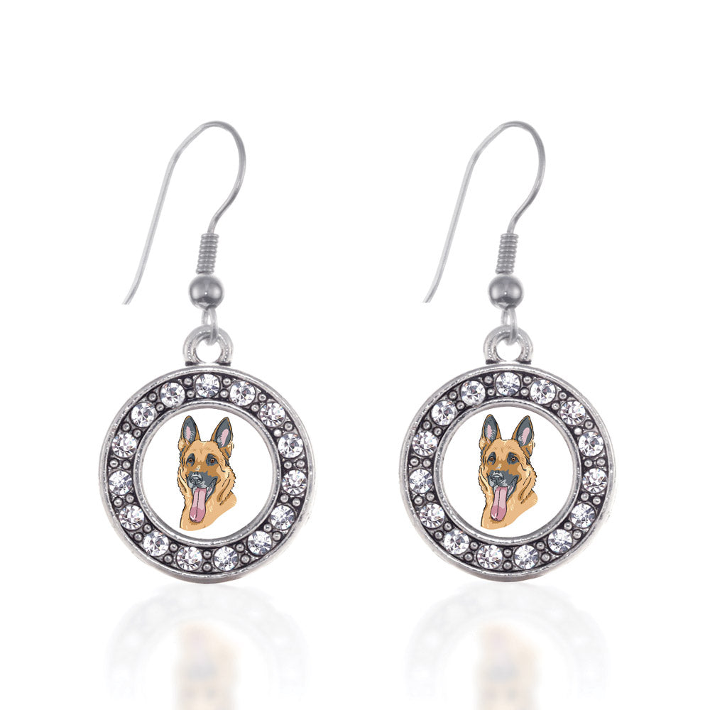 Silver The German Shepherd Circle Charm Dangle Earrings