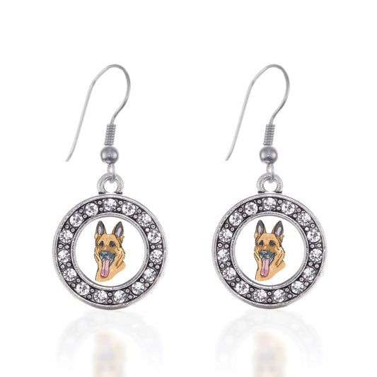Silver The German Shepherd Circle Charm Dangle Earrings