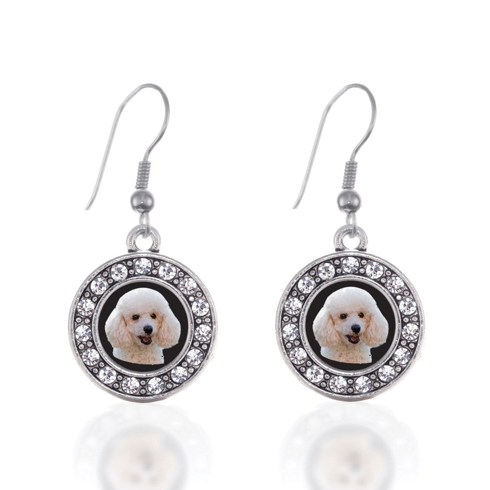 Silver The Poodle Circle Charm Dangle Earrings