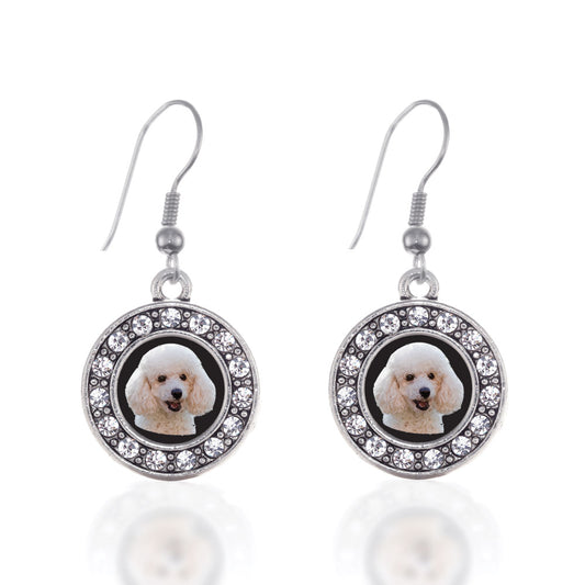 Silver The Poodle Circle Charm Dangle Earrings