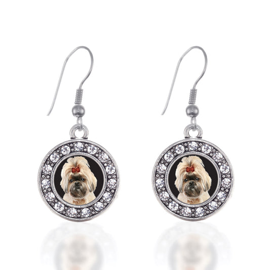 Silver The Shih Tzu Circle Charm Dangle Earrings