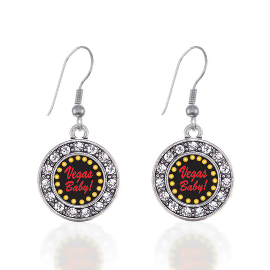 Silver Vegas Baby Circle Charm Dangle Earrings