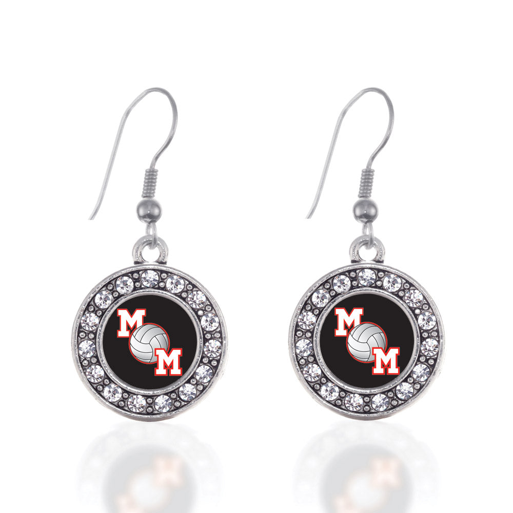 Silver Volleyball Mom Circle Charm Dangle Earrings