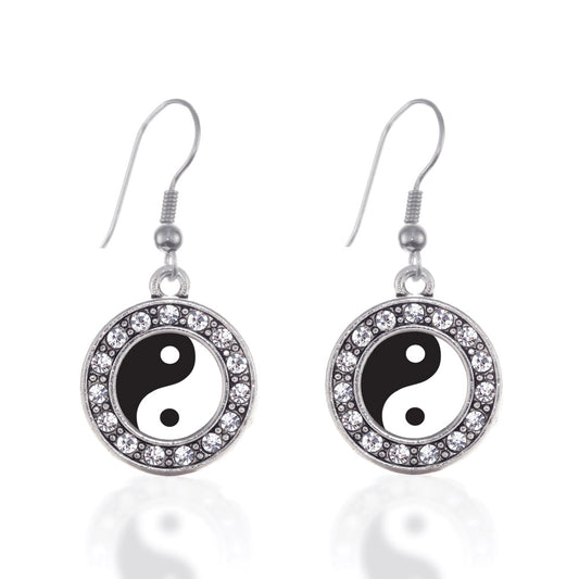 Silver Yin- Yang Circle Charm Dangle Earrings