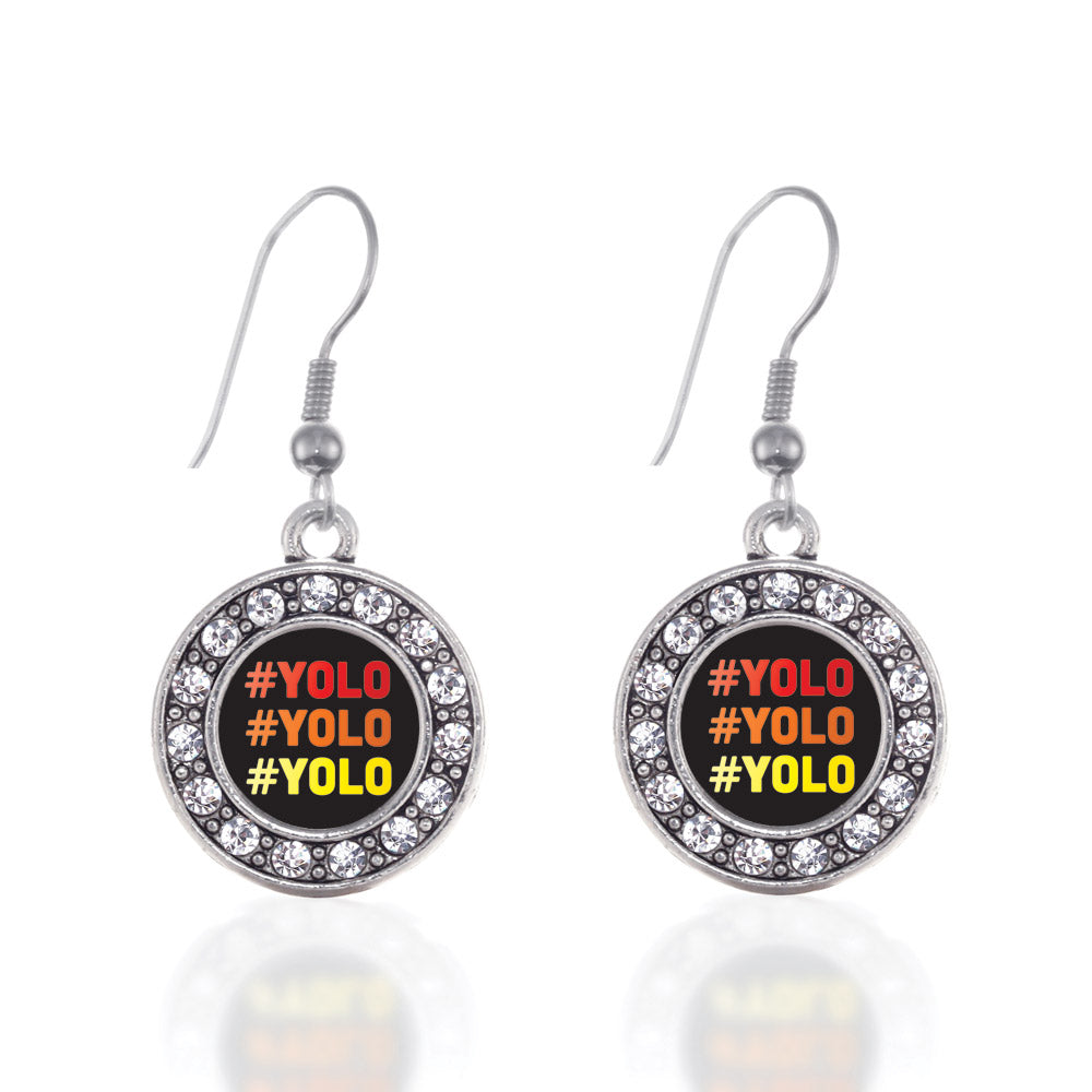 Silver You Only Live Once Circle Charm Dangle Earrings