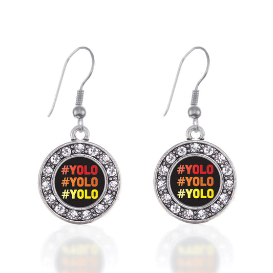 Silver You Only Live Once Circle Charm Dangle Earrings