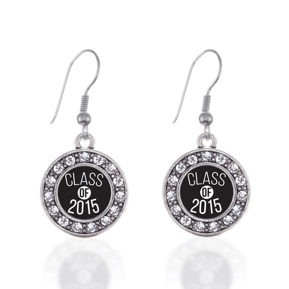 Silver Class of 2015 Circle Charm Dangle Earrings
