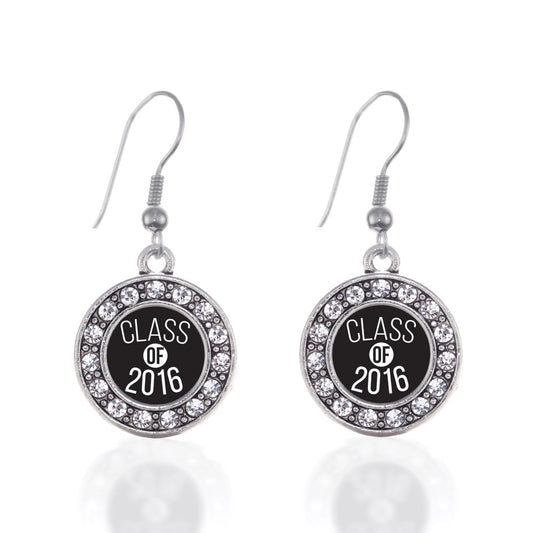 Silver Class of 2016 Circle Charm Dangle Earrings