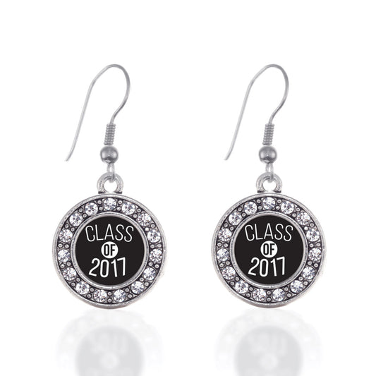 Silver Class of 2017 Circle Charm Dangle Earrings