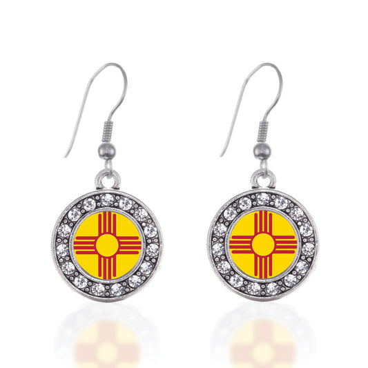 Silver New Mexico Flag Circle Charm Dangle Earrings