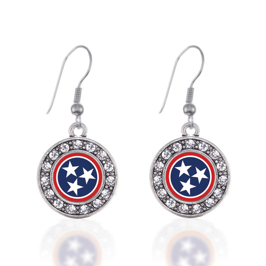 Silver Tennessee Flag Circle Charm Dangle Earrings