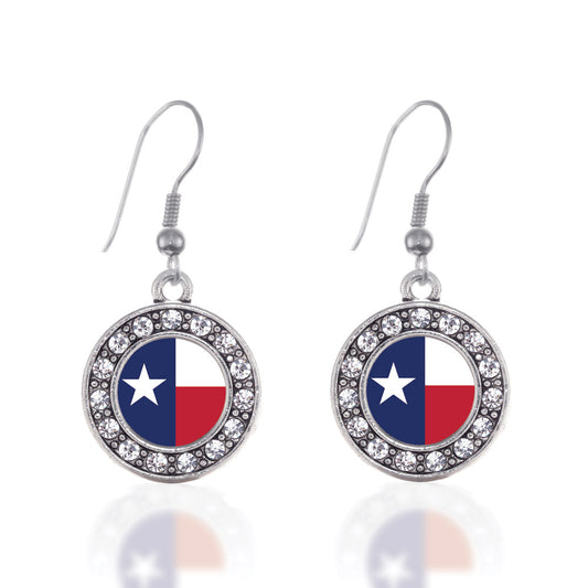 Silver Texas Flag Circle Charm Dangle Earrings
