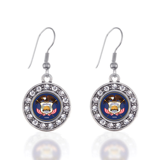 Silver Utah Flag Circle Charm Dangle Earrings