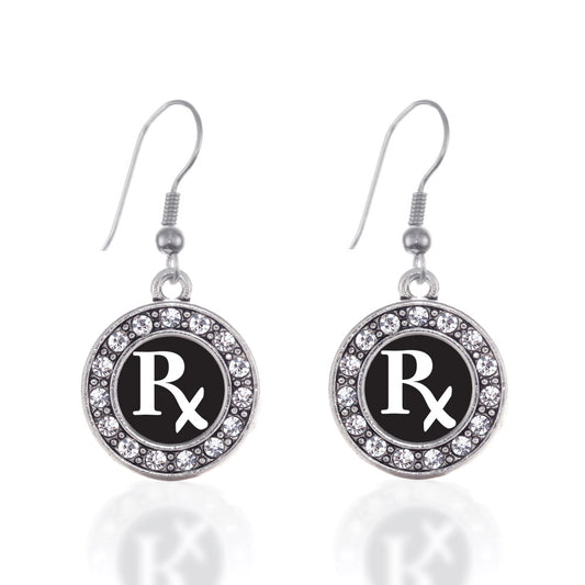 Silver Pharmacy Tech Circle Charm Dangle Earrings