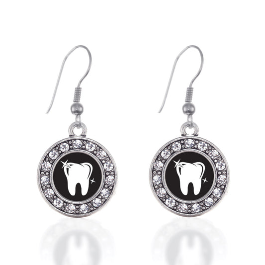 Silver Shiny Tooth Circle Charm Dangle Earrings