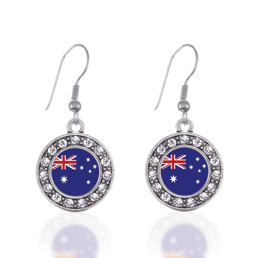 Silver Australian Flag Circle Charm Dangle Earrings