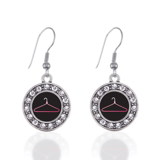 Silver Retail Circle Charm Dangle Earrings