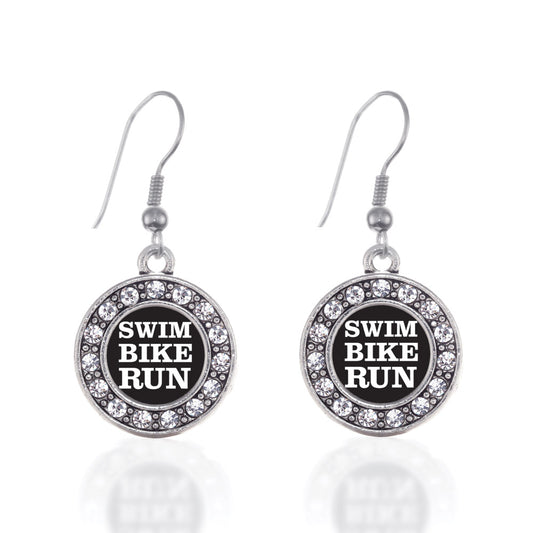 Silver The Triathletes Circle Charm Dangle Earrings