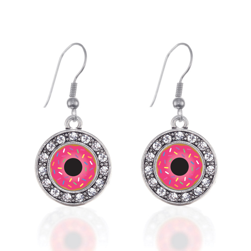 Silver Sprinkled Donut Circle Charm Dangle Earrings