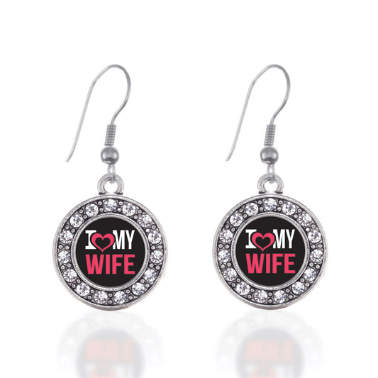 Silver I Love My Wife Circle Charm Dangle Earrings