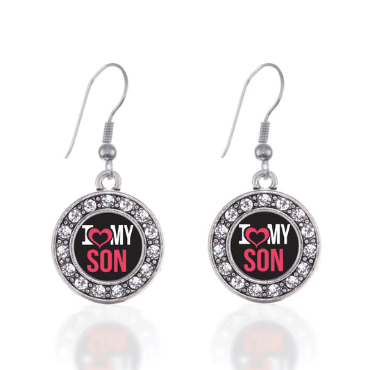 Silver I Love My Son Circle Charm Dangle Earrings