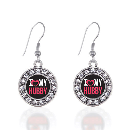 Silver I Love My Hubby Circle Charm Dangle Earrings
