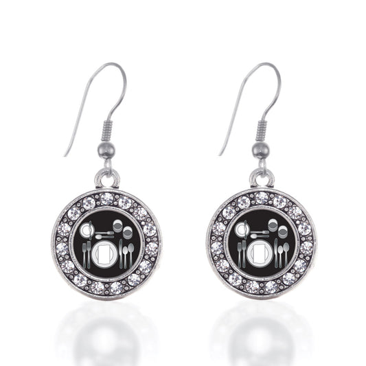 Silver Table Set Circle Charm Dangle Earrings