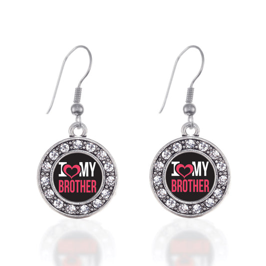 Silver I Love My Brother Circle Charm Dangle Earrings