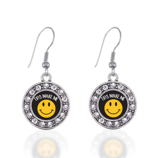 Silver Tips Make Me Smile Circle Charm Dangle Earrings