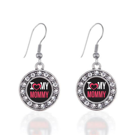 Silver I Love My Mommy Circle Charm Dangle Earrings