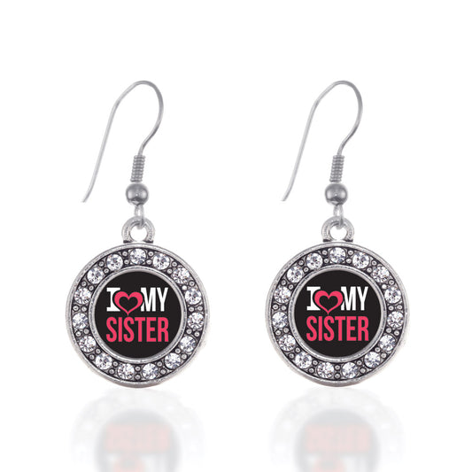 Silver I Love My Sister Circle Charm Dangle Earrings