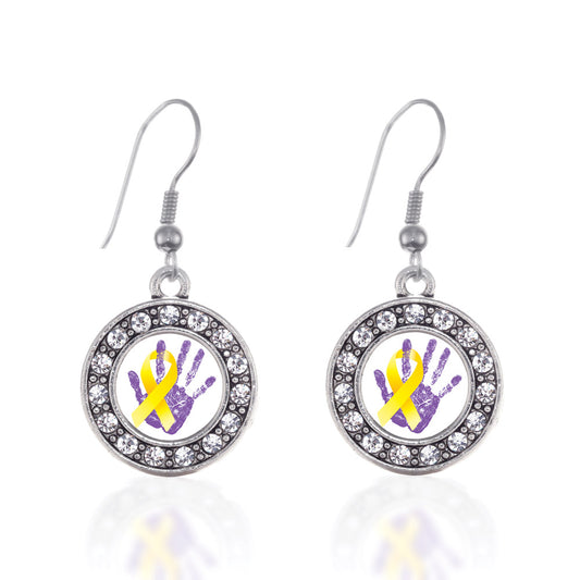 Silver Neuroblastoma Circle Charm Dangle Earrings