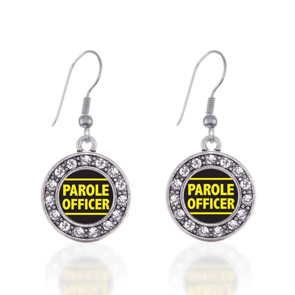 Silver Parole Officer Circle Charm Dangle Earrings